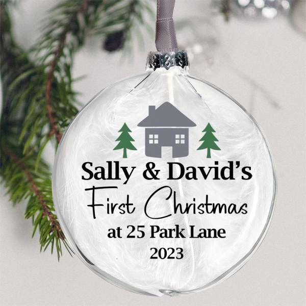 Personalised First Christmas in our New Home Glass Bauble